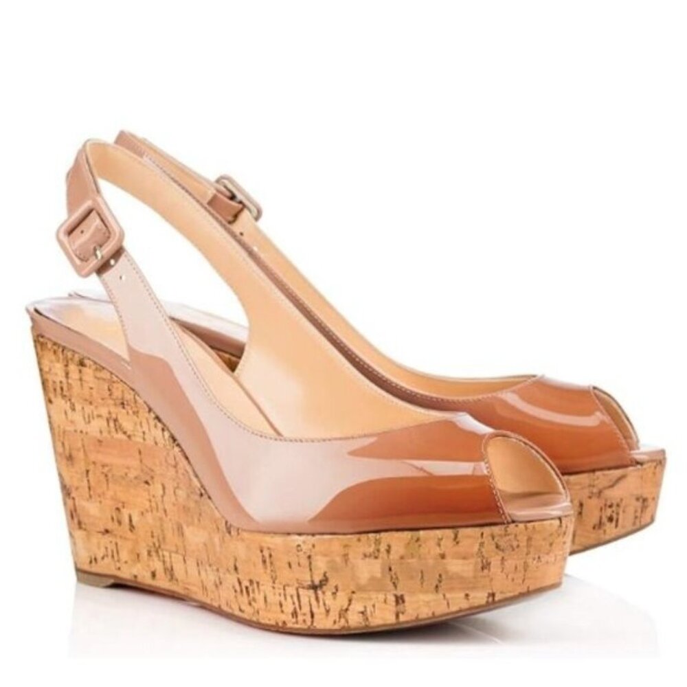 FOWT  Burnished Patent Leather Platform Black Wedges Brown Nude Fashion Shoes